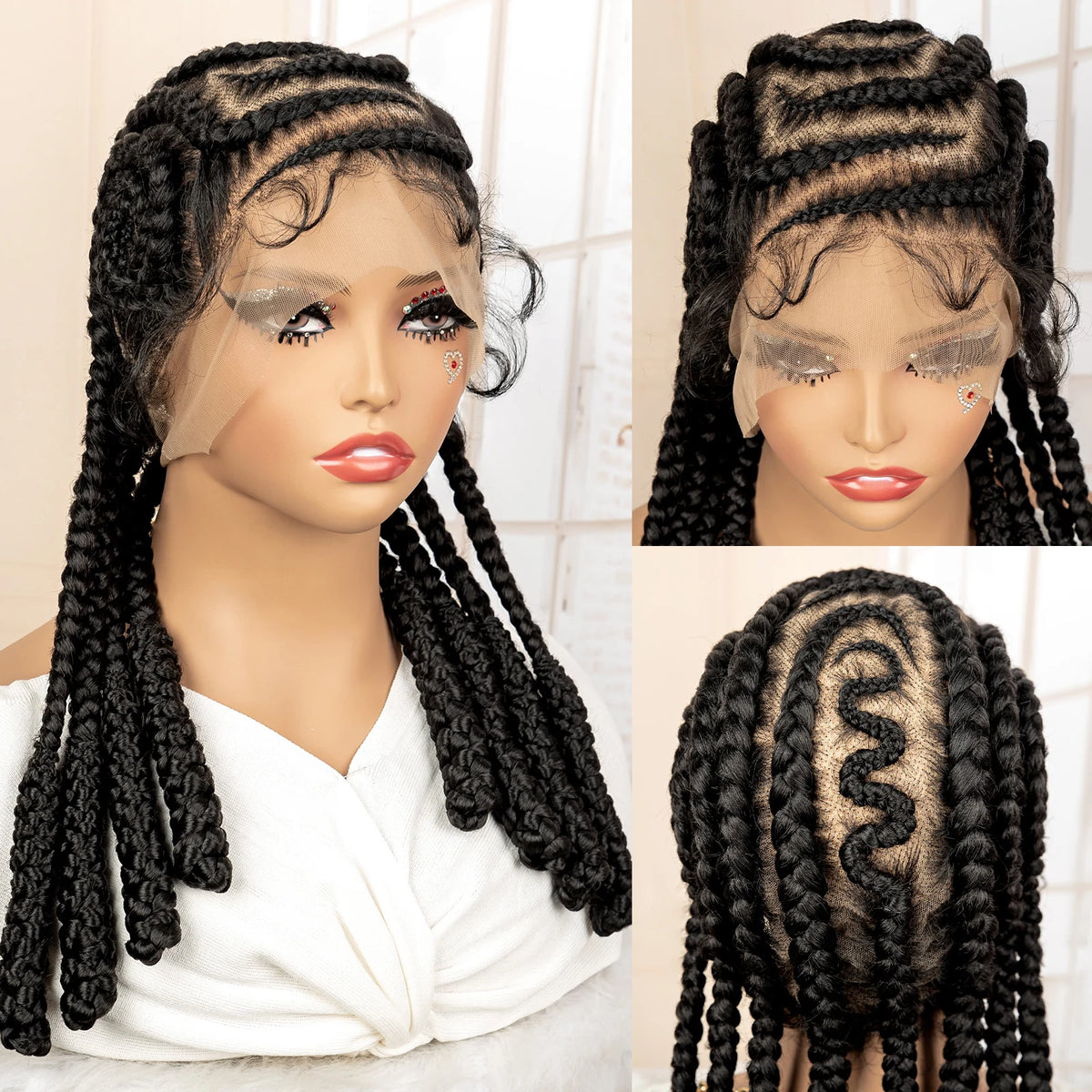 New Synthetic Afro Braided Wig Full Lace Cornrow Box Braids Wig 18 inches Lace Frontal Braiding Wig for African Black Women