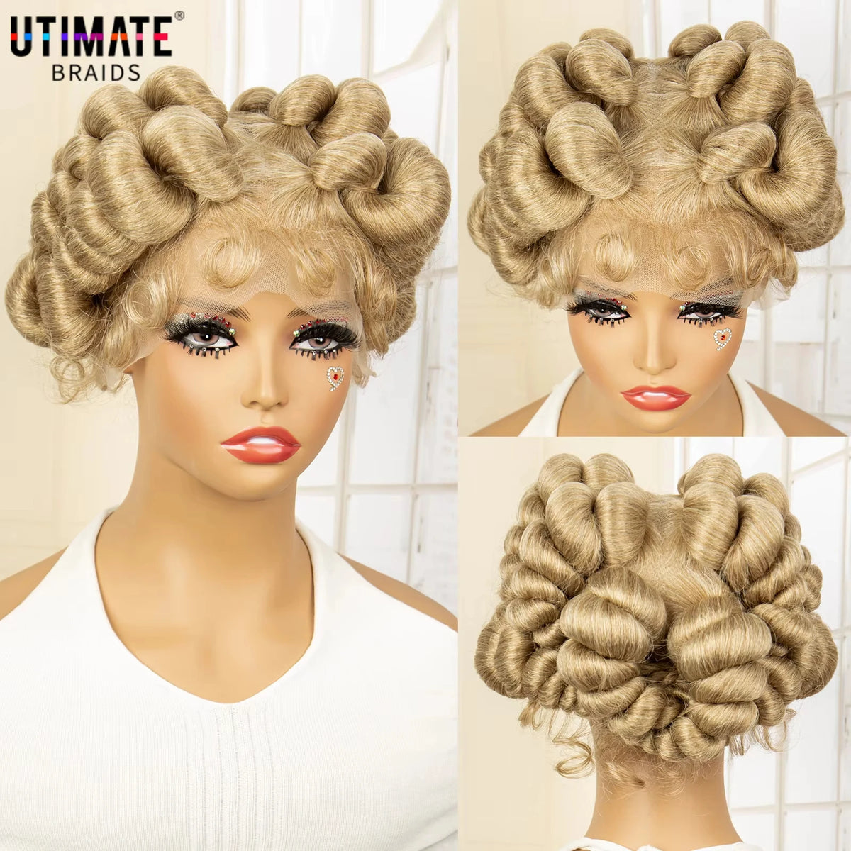 Full Lace Synthetic African Bantu Braided Wigs for Black Women Afro Hair Wig Lace Frontal Knotless Box Braiding Wig with Buns