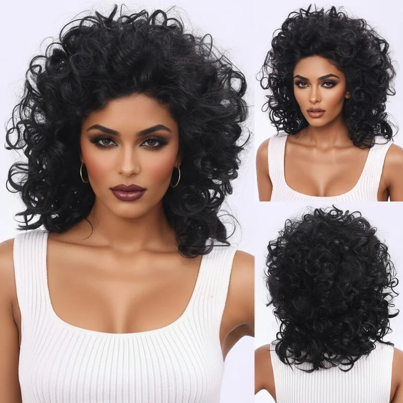 New African women's short , black hair , small curly afro , European and American wigs