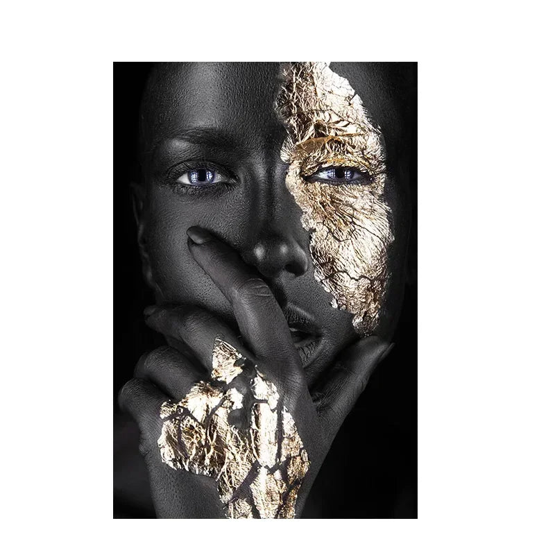 African Art Black and Gold Woman Oil Painting on Canvas Cuadros Posters and Prints Scandinavian Wall Art Picture for Living R