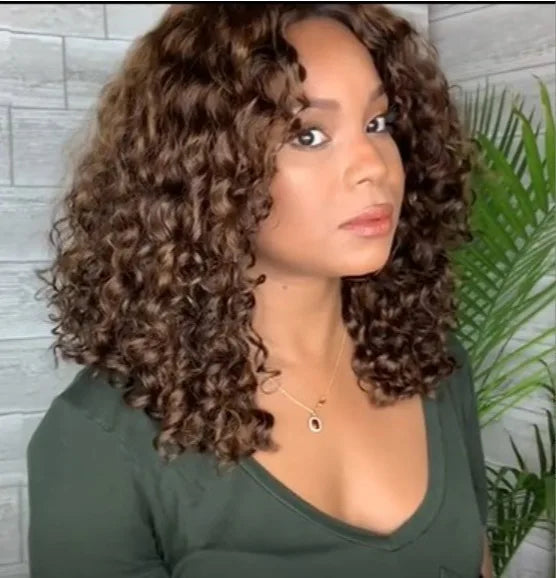 African Curly for Women, Fluffy Afro , Machine-Made Synthetic Full Head Wig