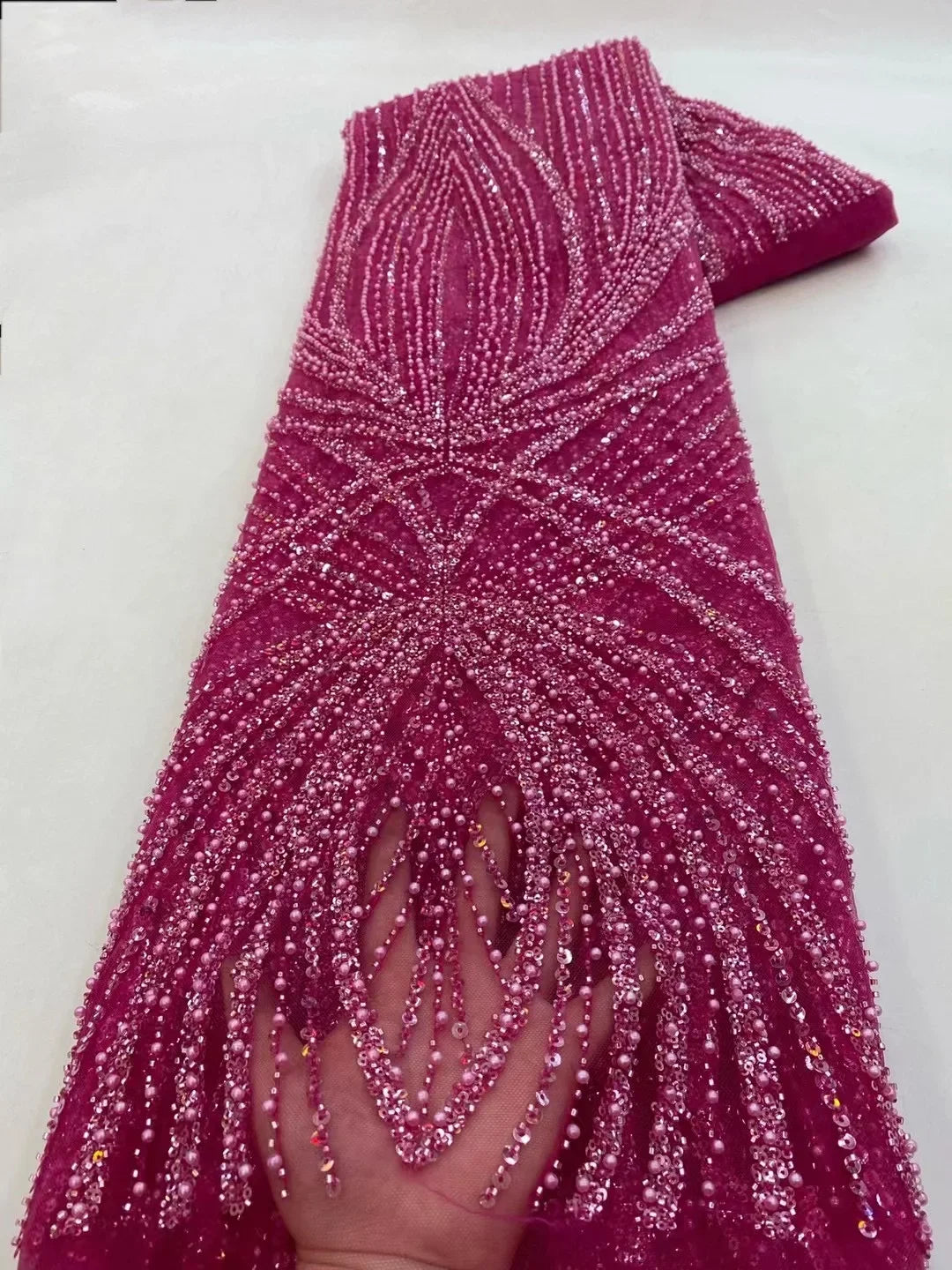 2 yards High Quality African Sequins Beaded Lace Fabric 2026 French Nigerian Style Embroidery for Wedding Dresses Material