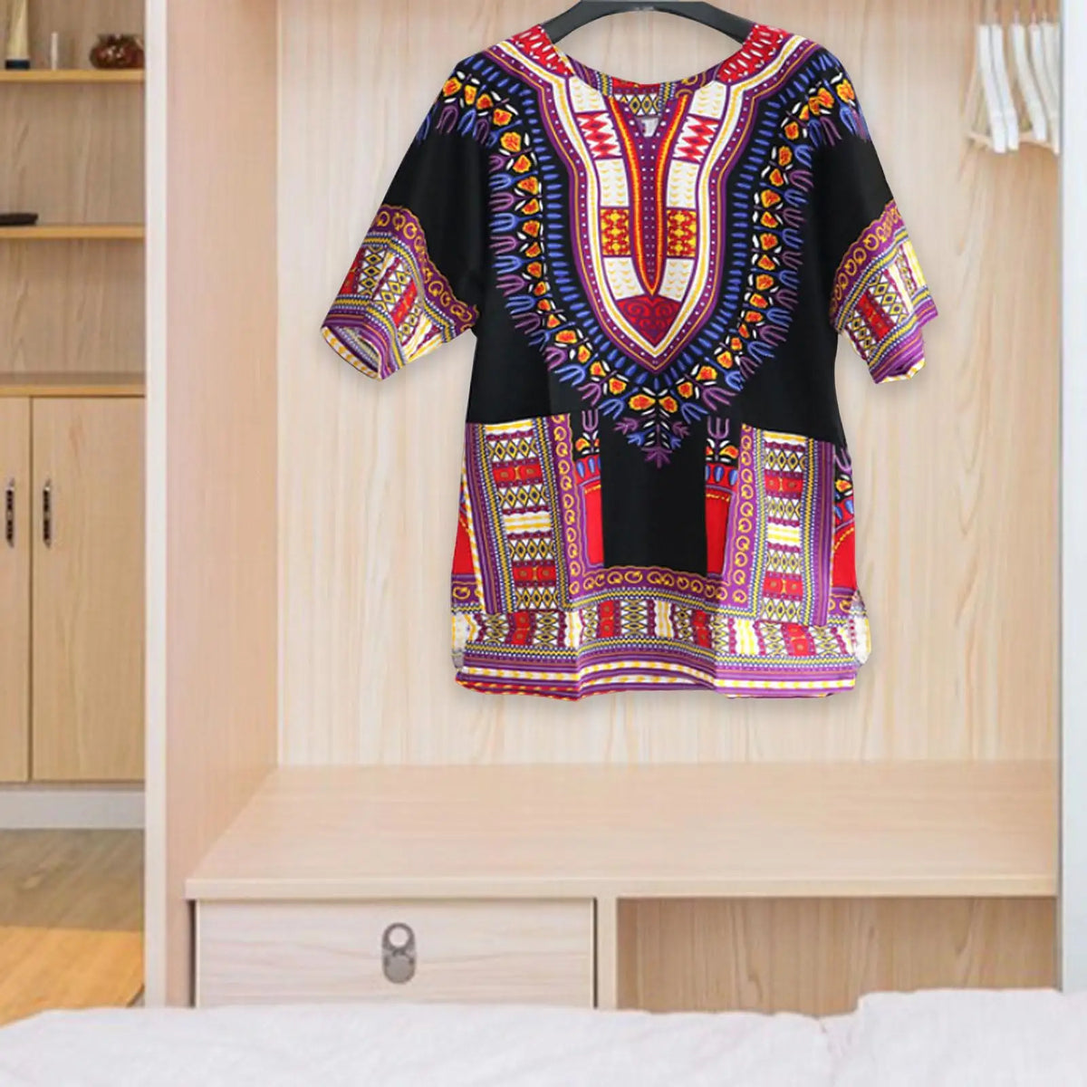 African Traditional Dashiki T Shirt Floral Geometric Print Cotton Blend Loose Fit Unisex Clothing for Men Women Casual Summer