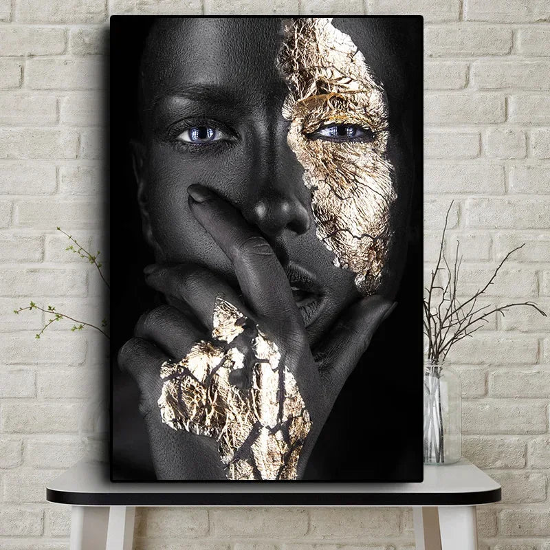 African Art Black and Gold Woman Oil Painting on Canvas Cuadros Posters and Prints Scandinavian Wall Art Picture for Living R