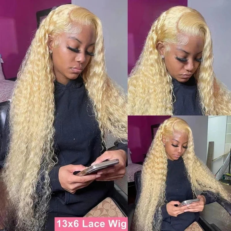 Wig with African-style small curls, 13*4 lace front, middle parting, long curly synthetic hair, high-temperature fiber cap